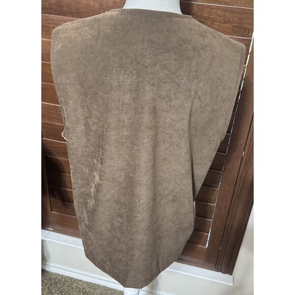Vintage 90s Alfred Dunner Vest Embroidered Fleece Sherpa Brown & Cream Fall Sz M - Picture 5 of 10